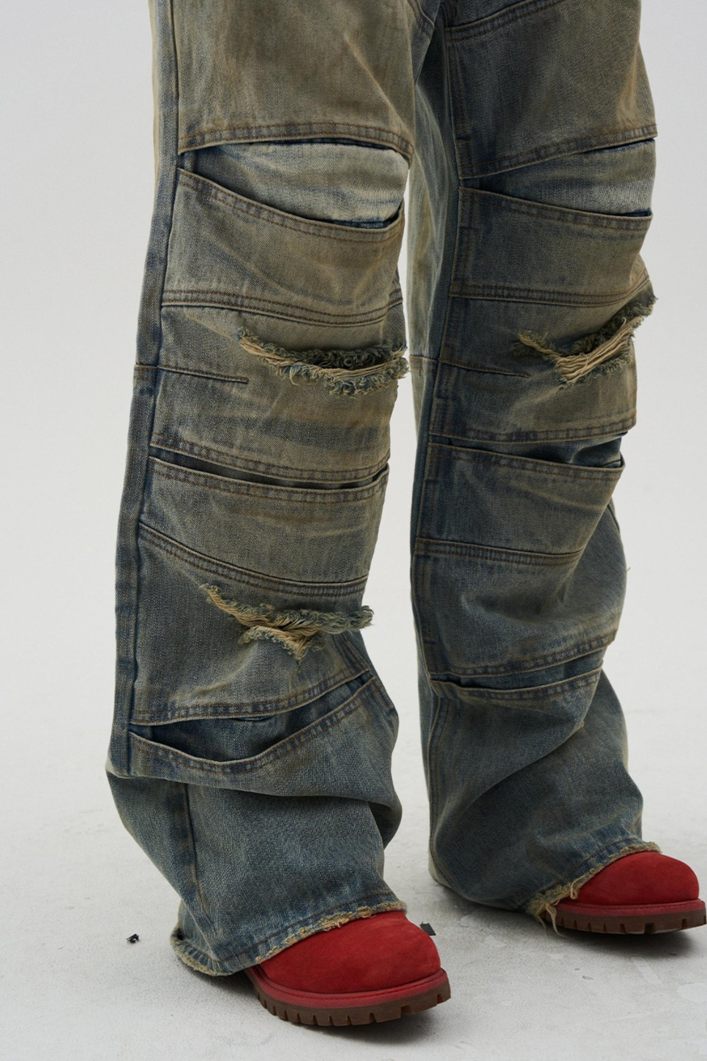 Layered Split Dirty Jeans