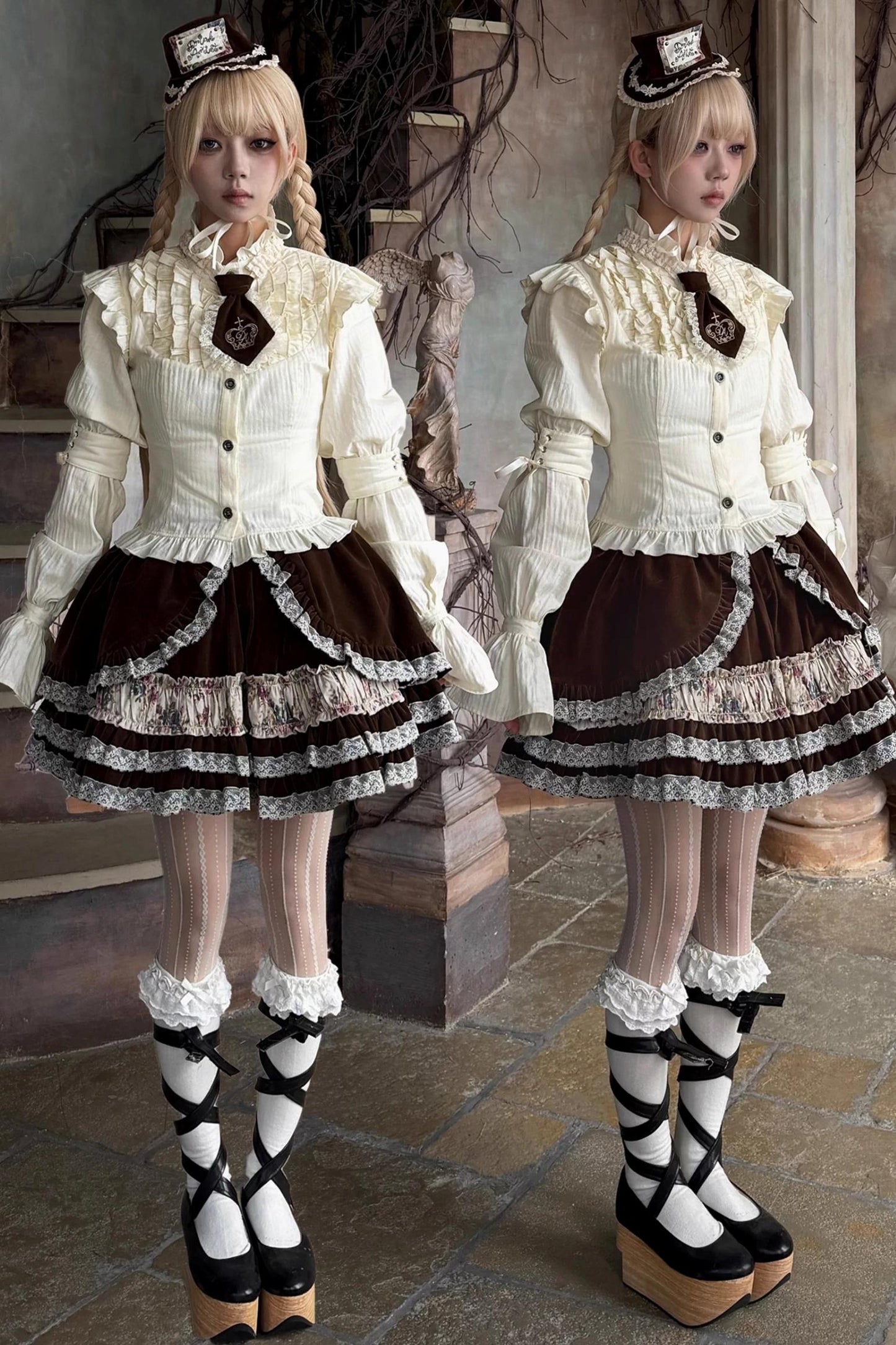 Velvet Floral Lace Tiered Skirt