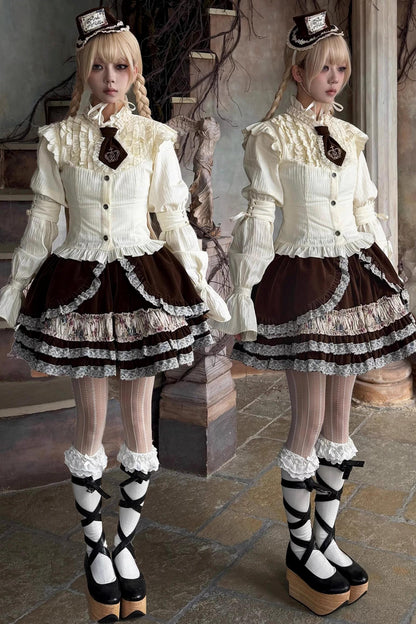 Velvet Floral Lace Tiered Skirt