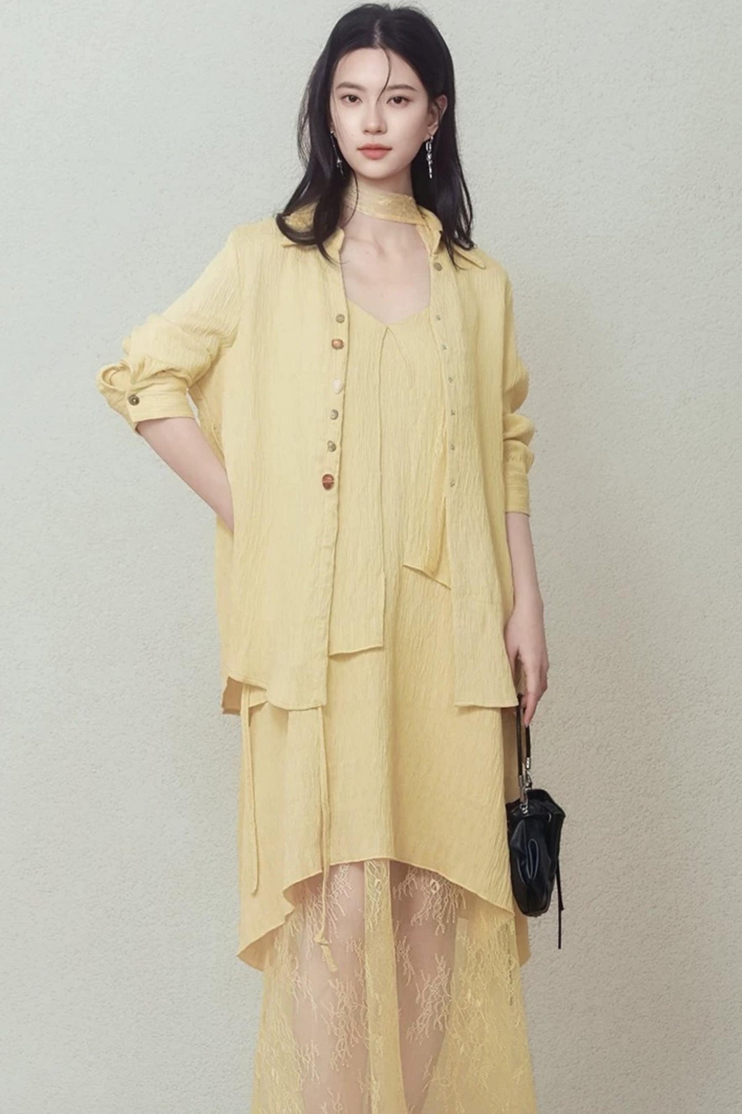 Pale Yellow Stone Button Shirt