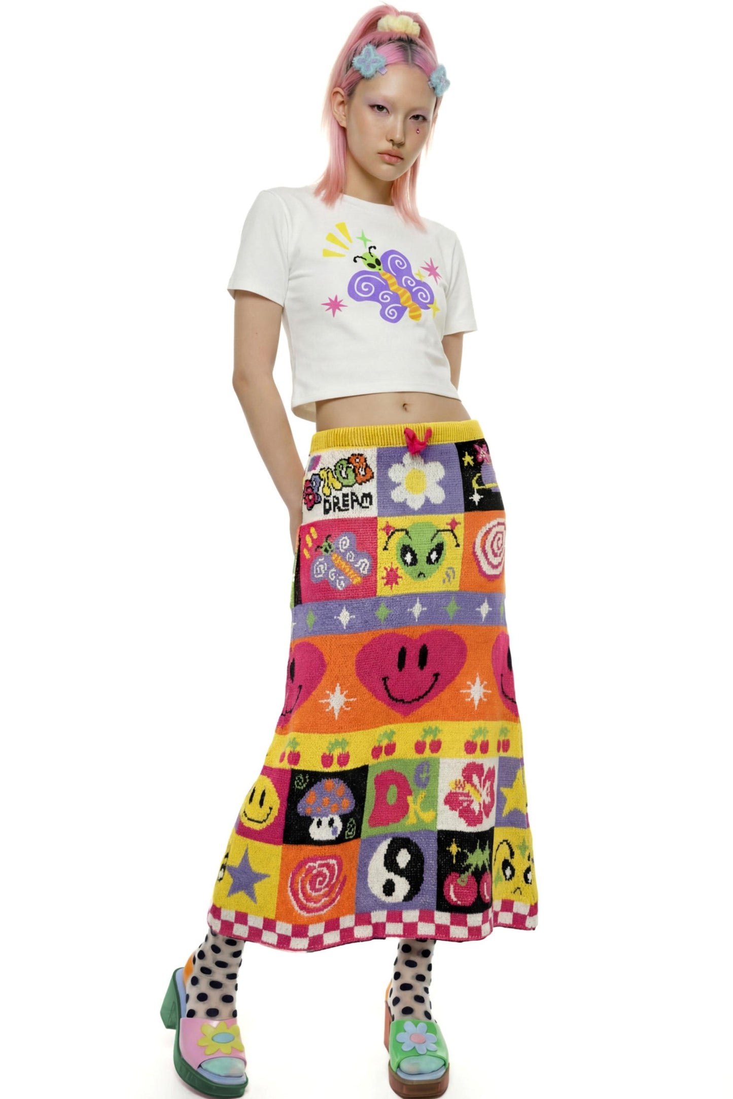 Retro Rainbow Knit Skirt