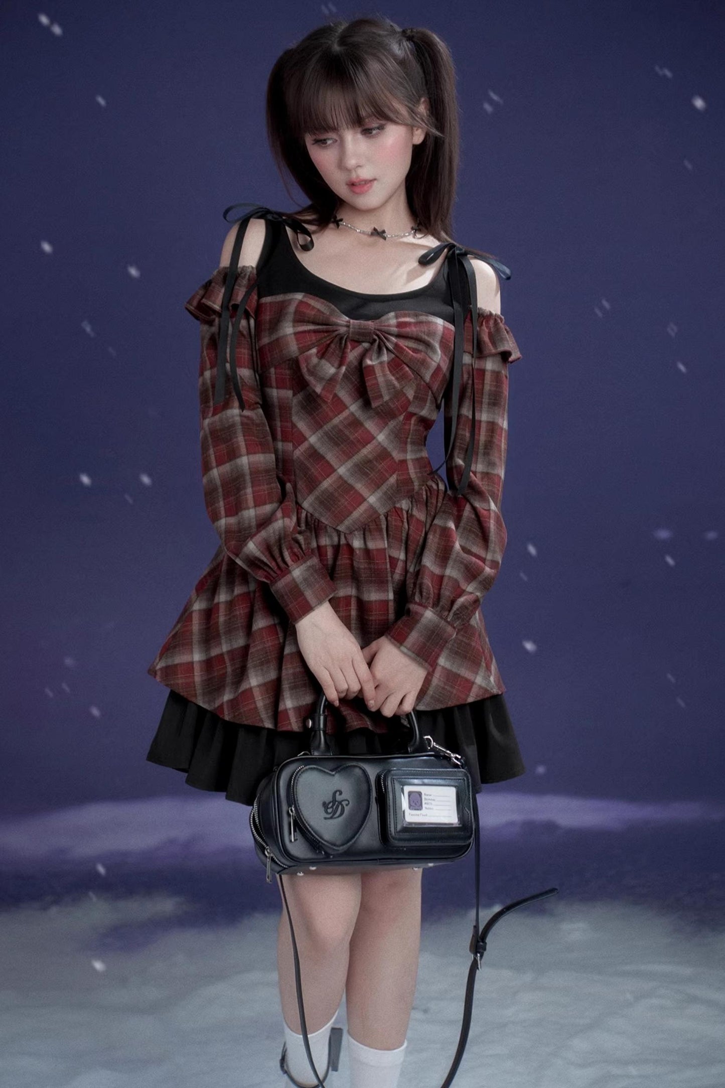 Plaid Fake Two-Piece Christmas Dress