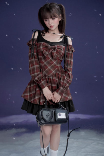 Plaid Fake Two-Piece Christmas Dress