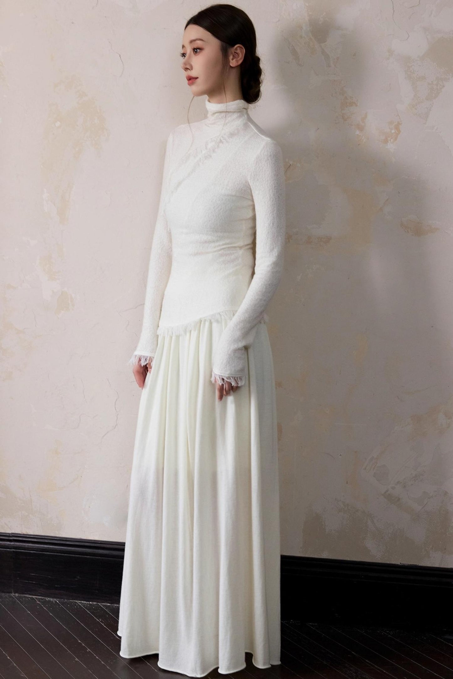 White Wool Turtleneck Knit Top