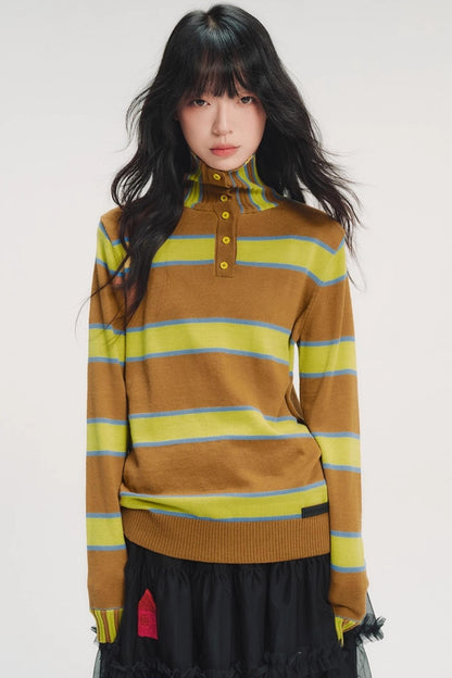 Color-Blocked Striped Knit Sweater
