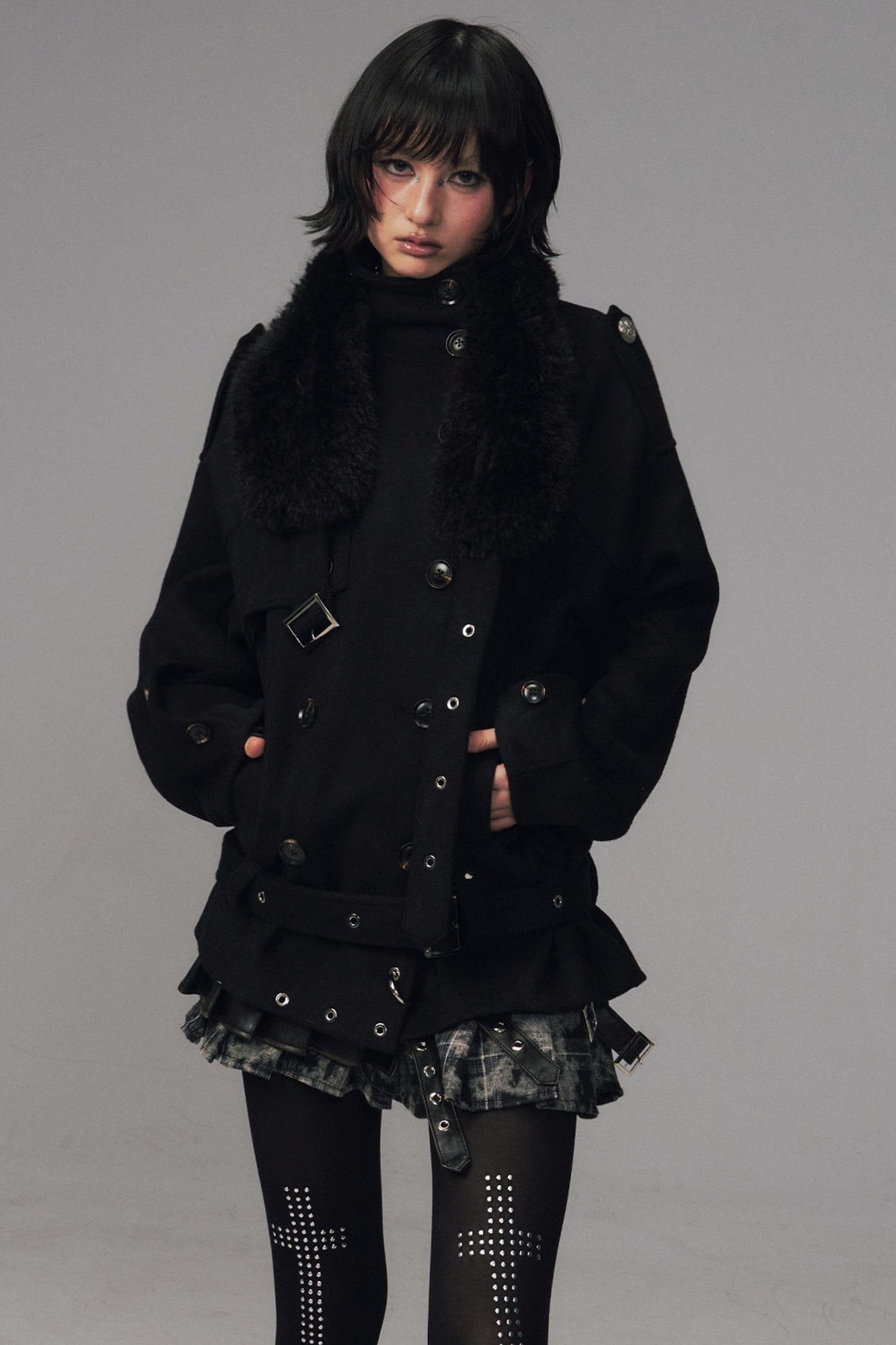 Dark Large Lapel Woolen Jacket