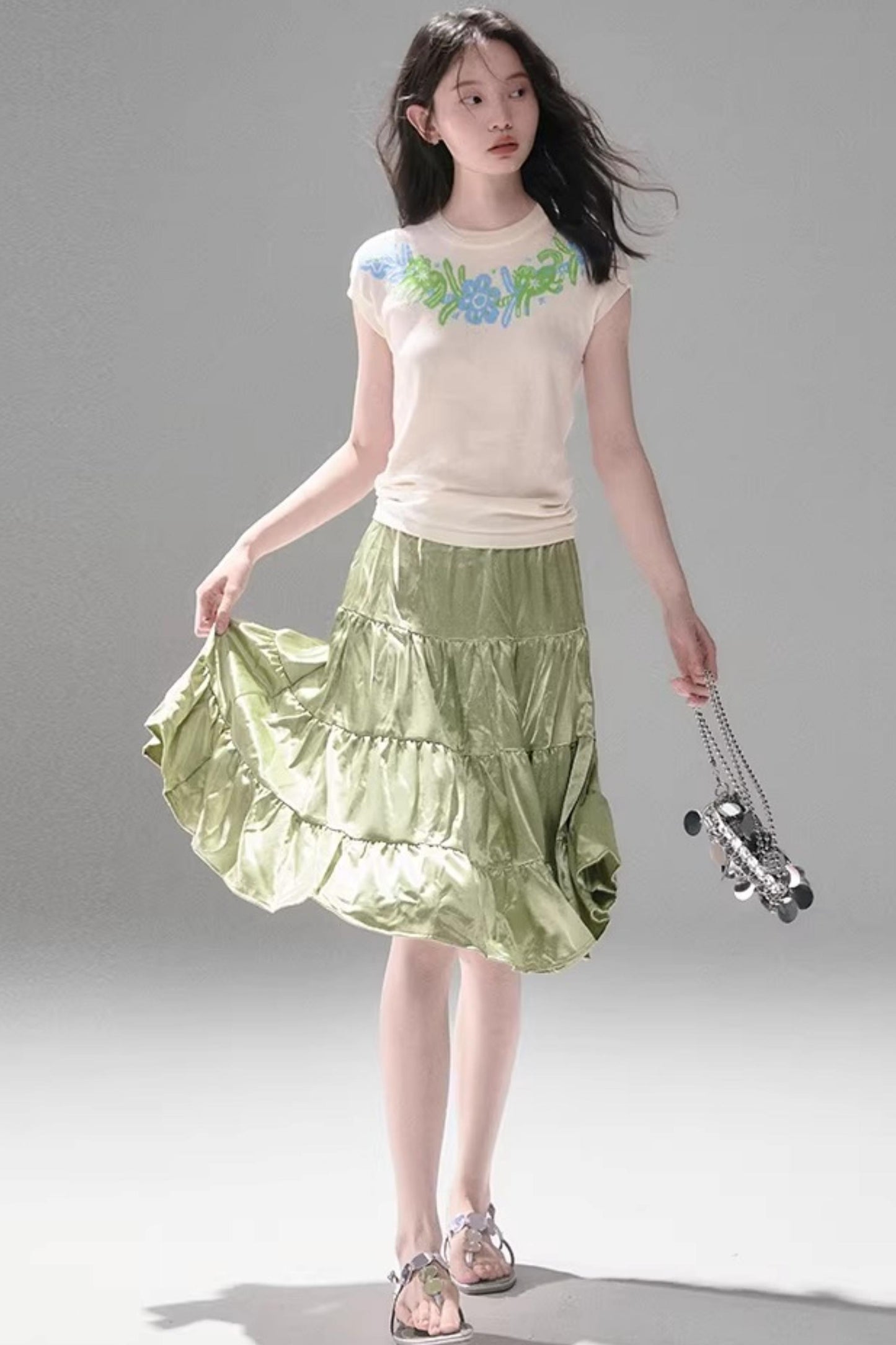 Sparkling Pearlescent Satin Skirt