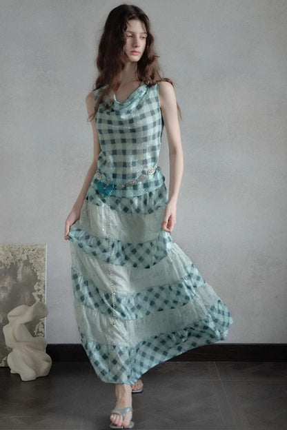 Moonfall Ice Blue Plaid Skirt