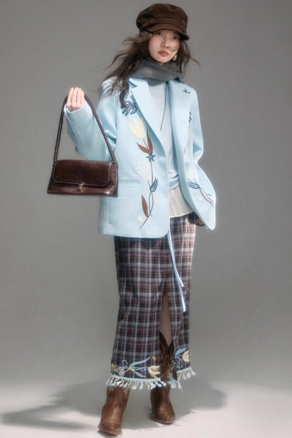 Floral Vintage Front Slit Skirt