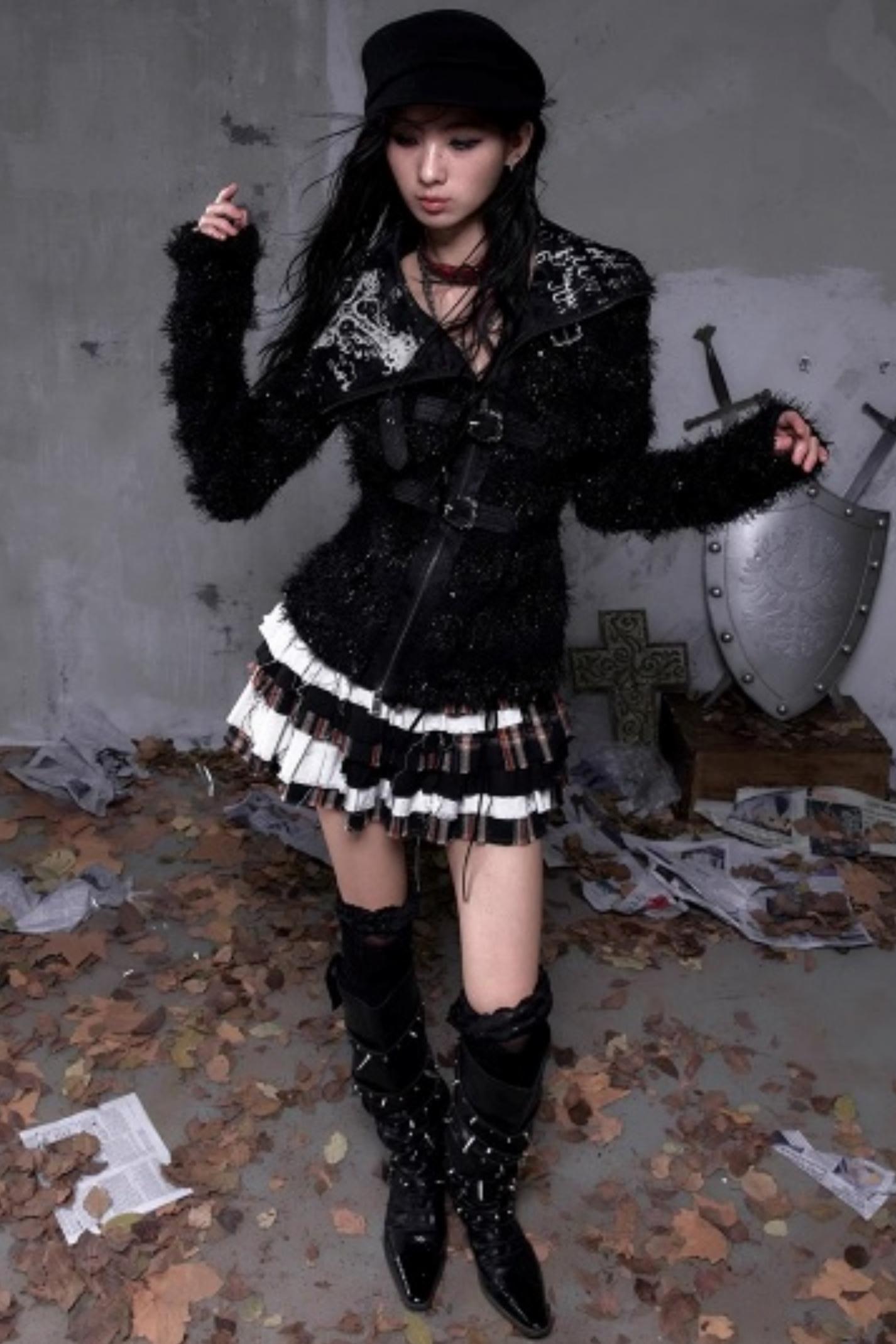 Vintage Dark Knight Plush Patchwork Coat