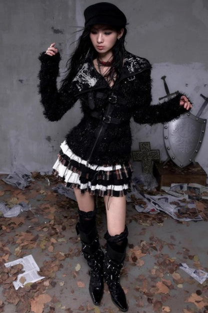 Vintage Dark Knight Plush Patchwork Coat