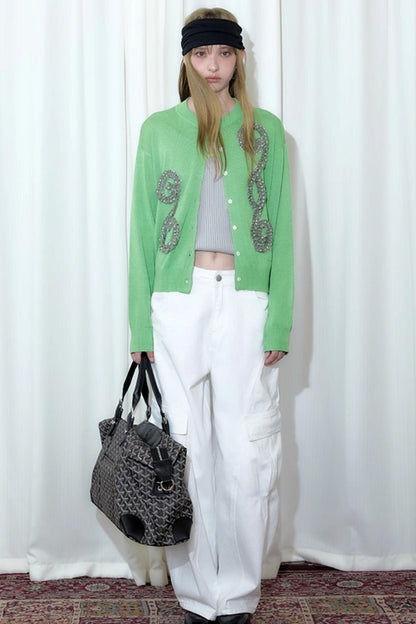 Emerald Pleated Knitwear Cardigan