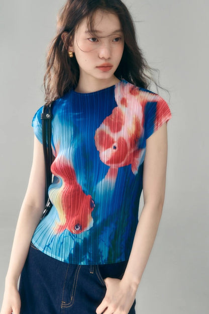 Goldfish Retro Pleated Top