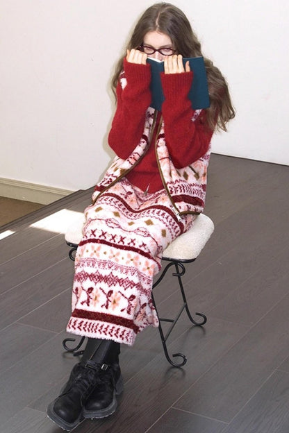 Quetzal Red Alpaca Wool Cardigan