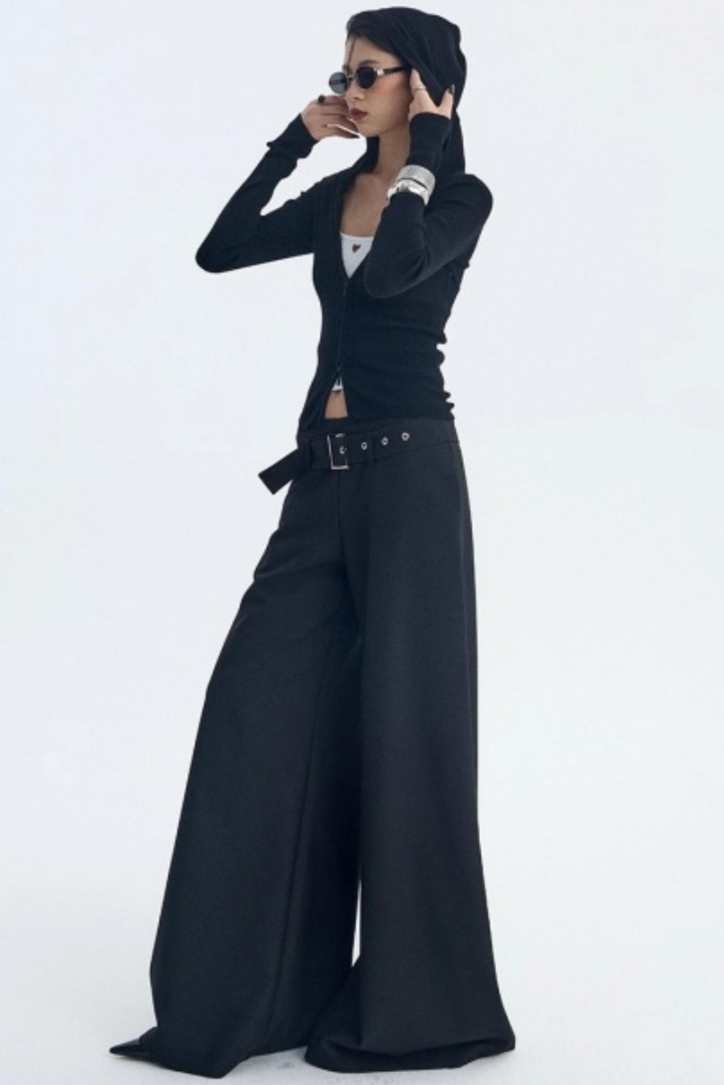 Detachable Belt Wide-Leg Pants