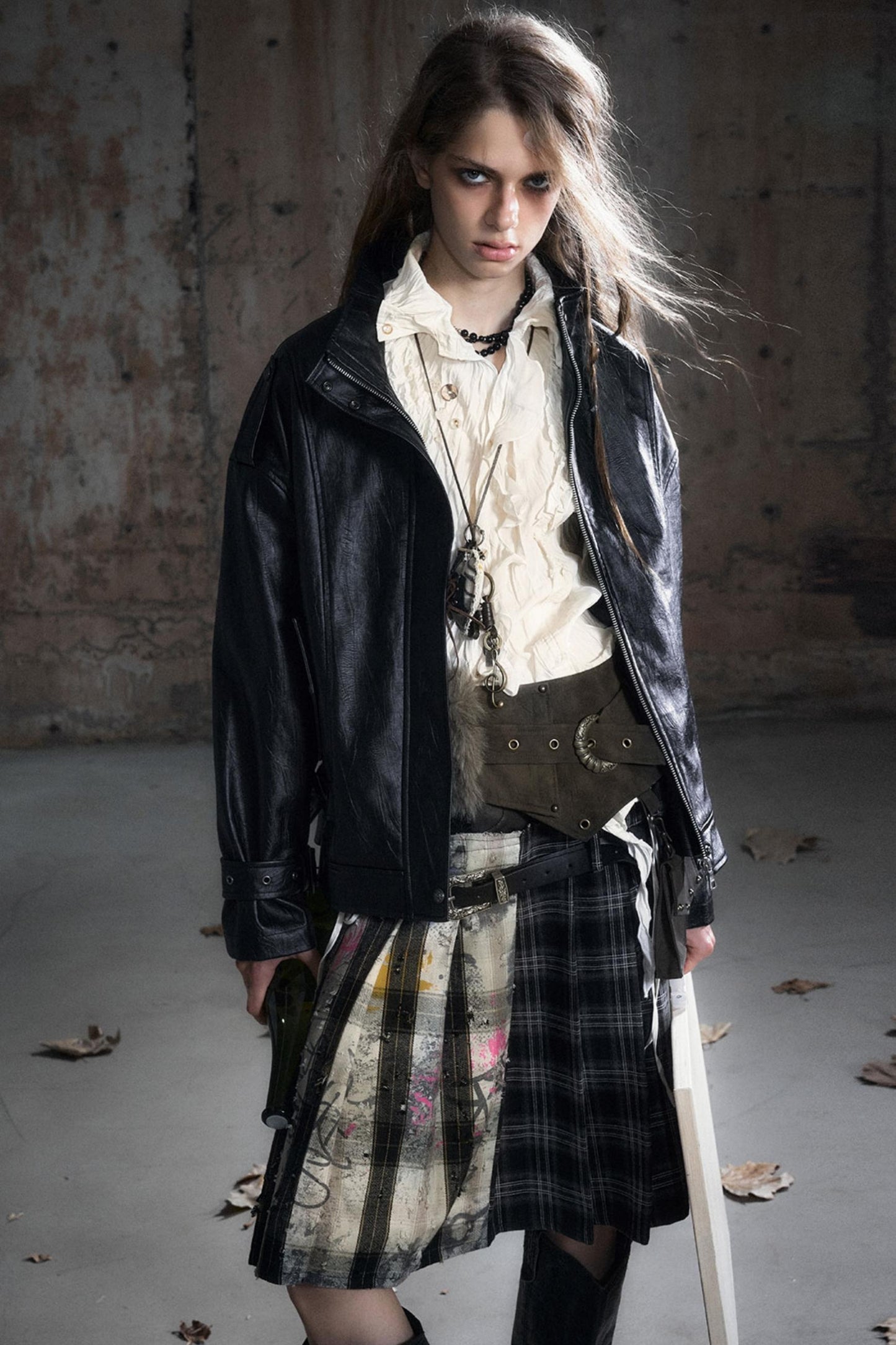 Black Textured Leather Jacket