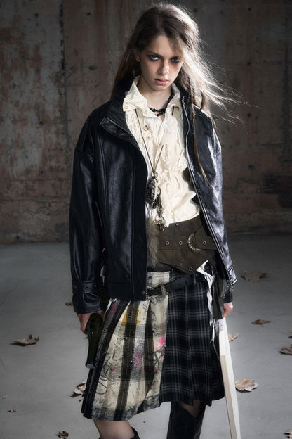 Black Textured Leather Jacket