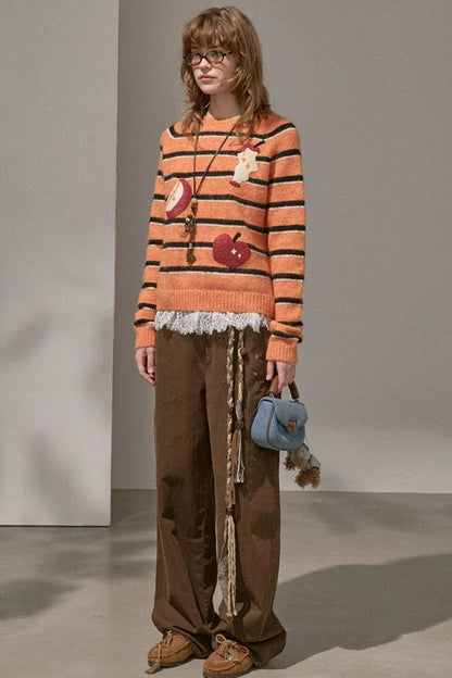 Apple Striped Crew Neck Sweater
