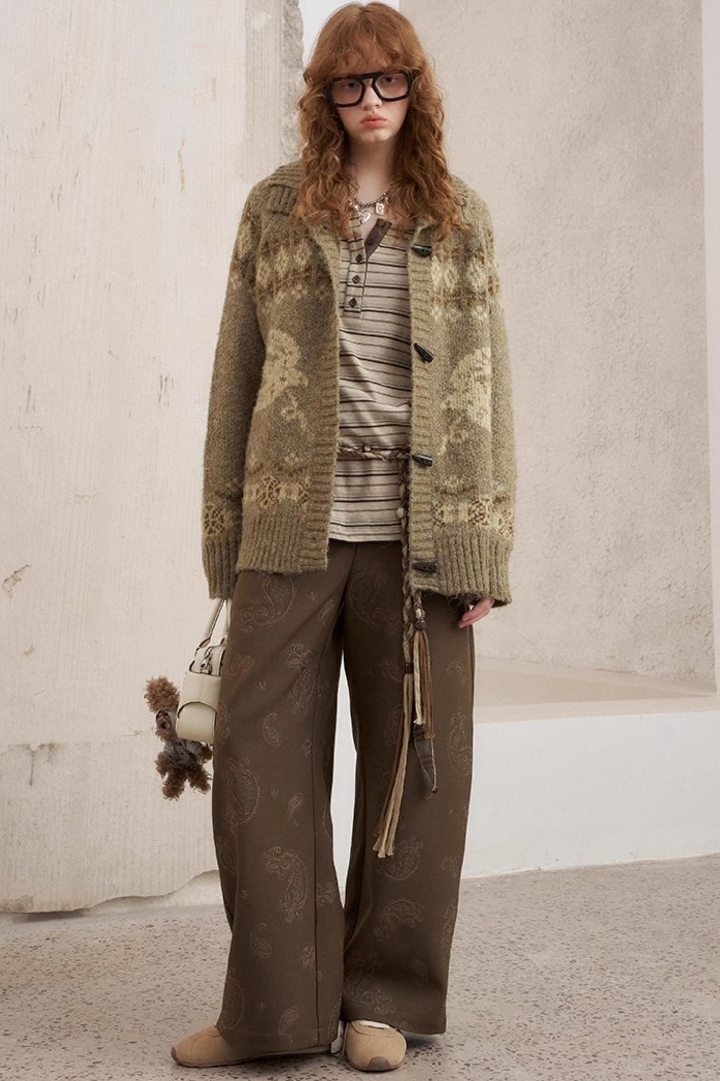 Bird Horn Buckle Loose Warm Cardigan