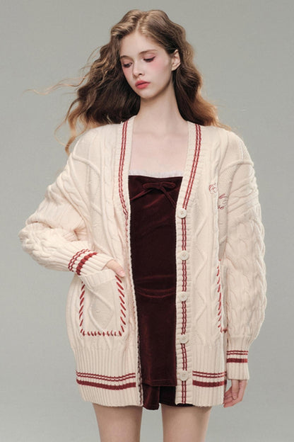 Embroidered Oversized Warm Sweater Jacket