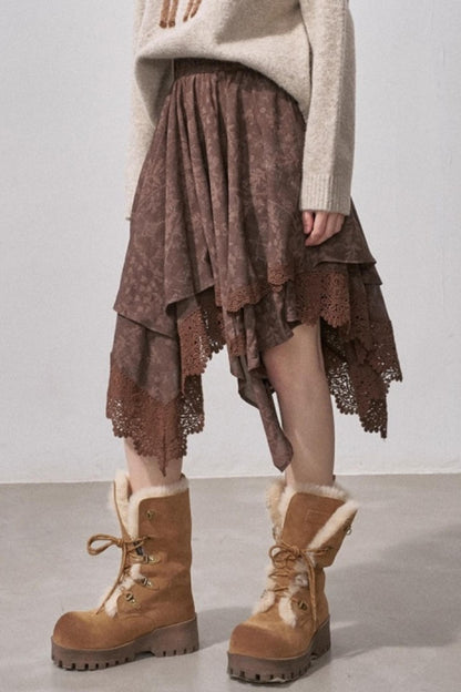 Lace Asymmetrical Layered Skirt