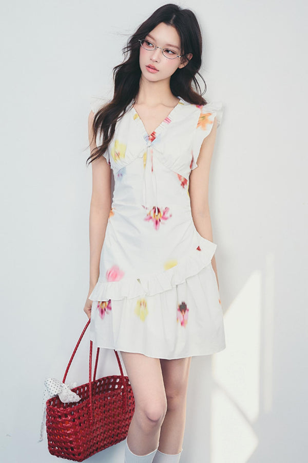Floral V-Neck Ruffle Dress