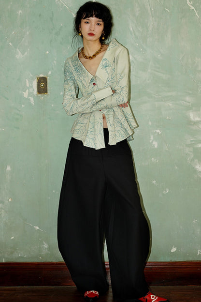 Pressed Pleated Wide-Leg Pants