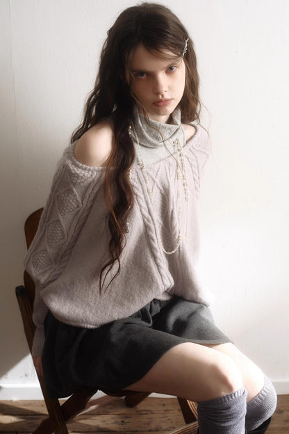 Light Purple Wool Batwing Sweater Set-Up