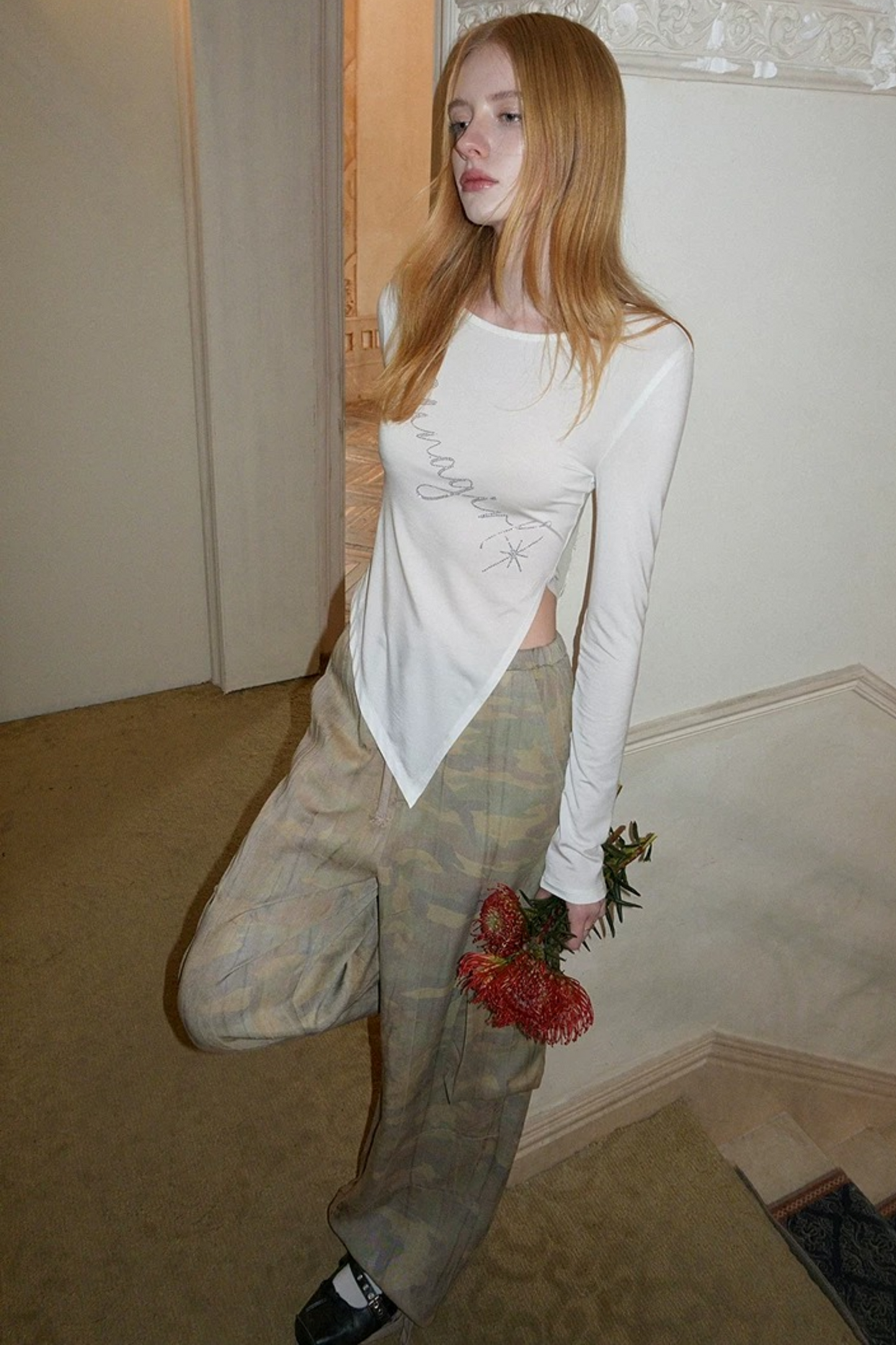 Distressed Camouflage Parachute Pants