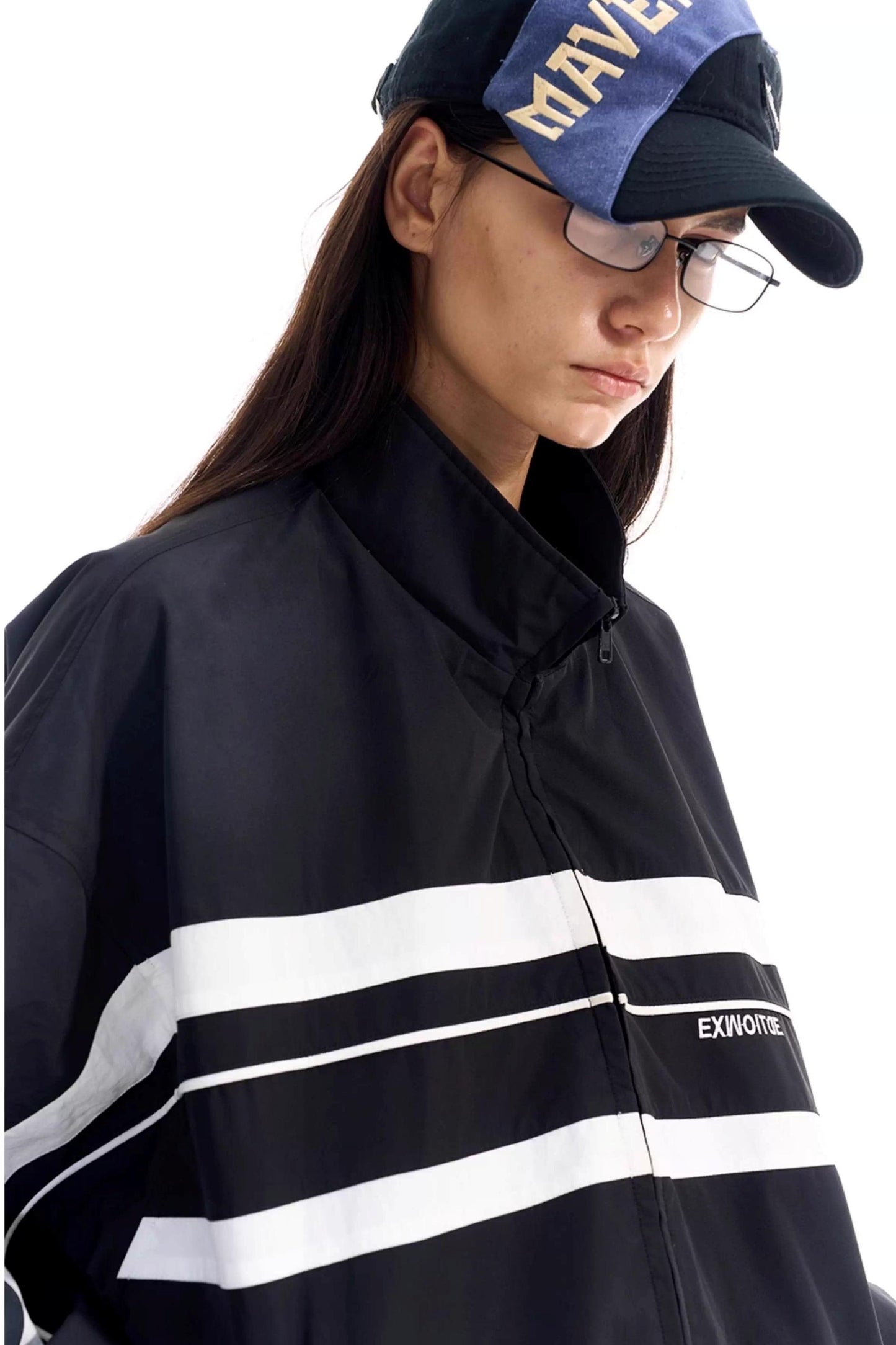 Color-Blocked Distressed Sports Jacket