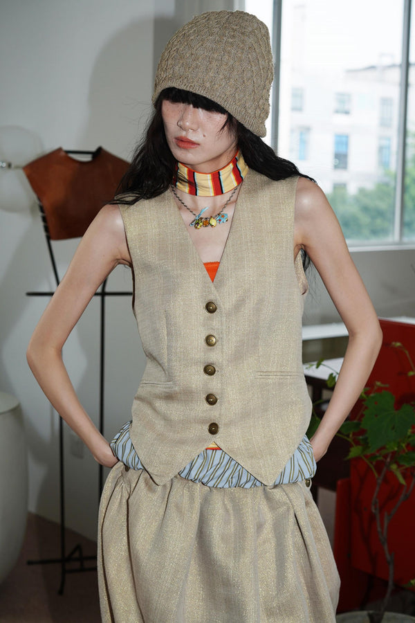 Slim Vintage Linen Layered Vest