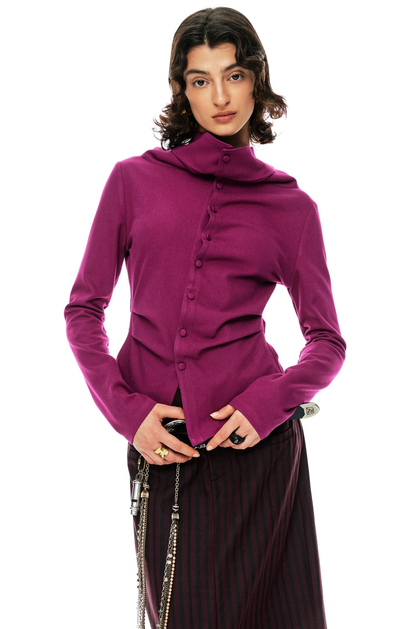 Fuchsia Tweed Trim Woolen Top