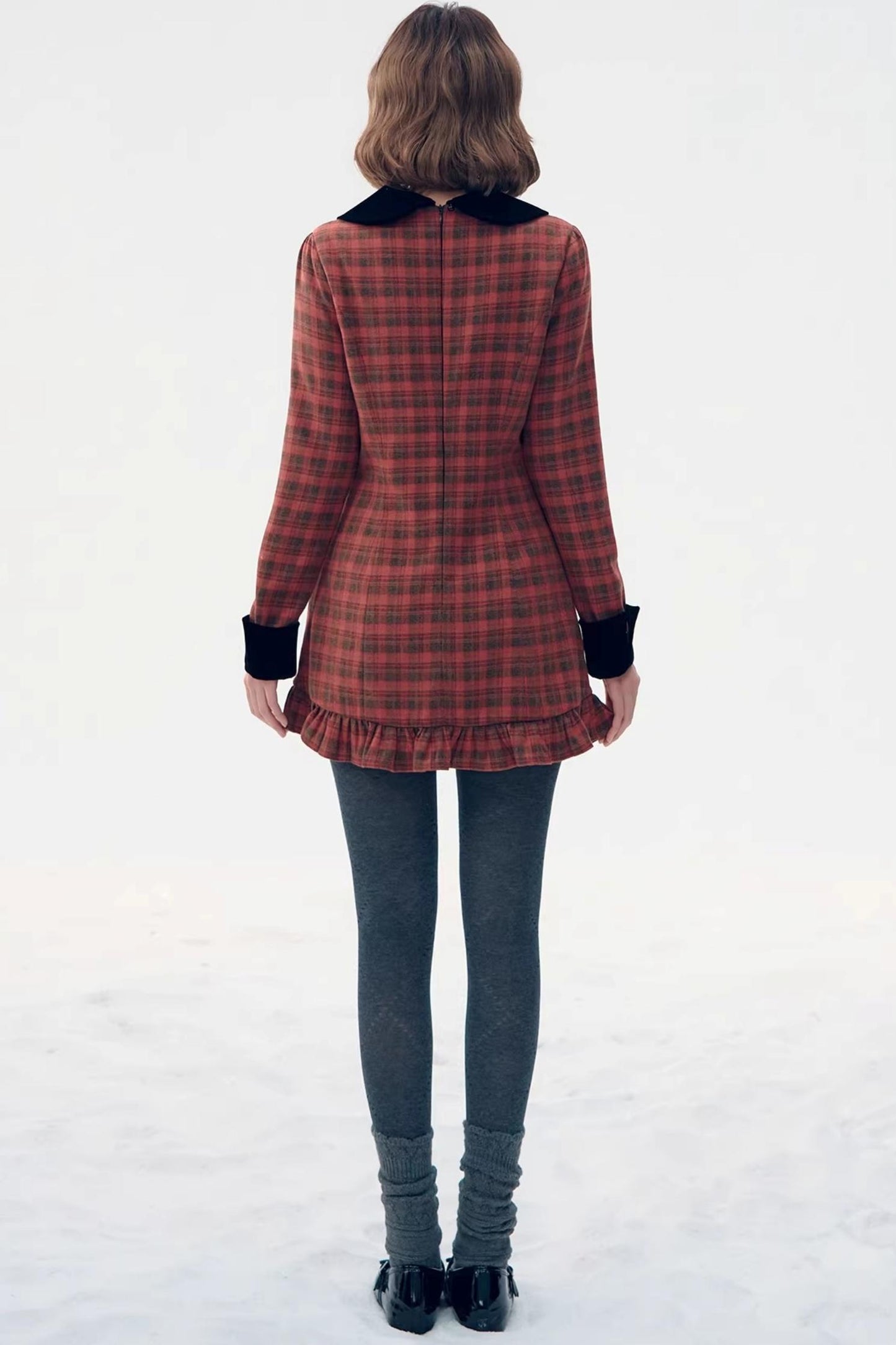 Red Plaid Velvet Dress