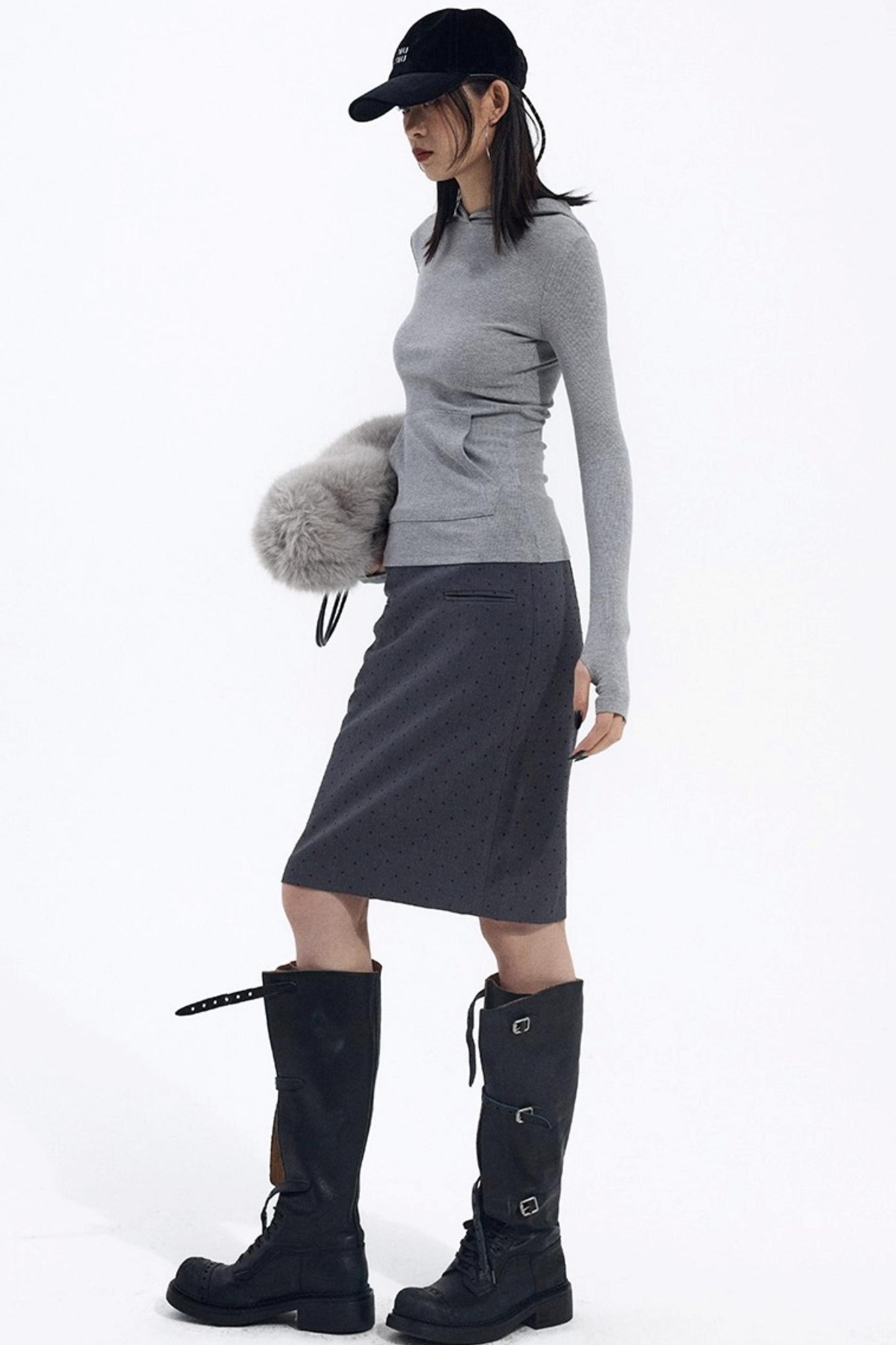 Gray Hooded Winter Sweater