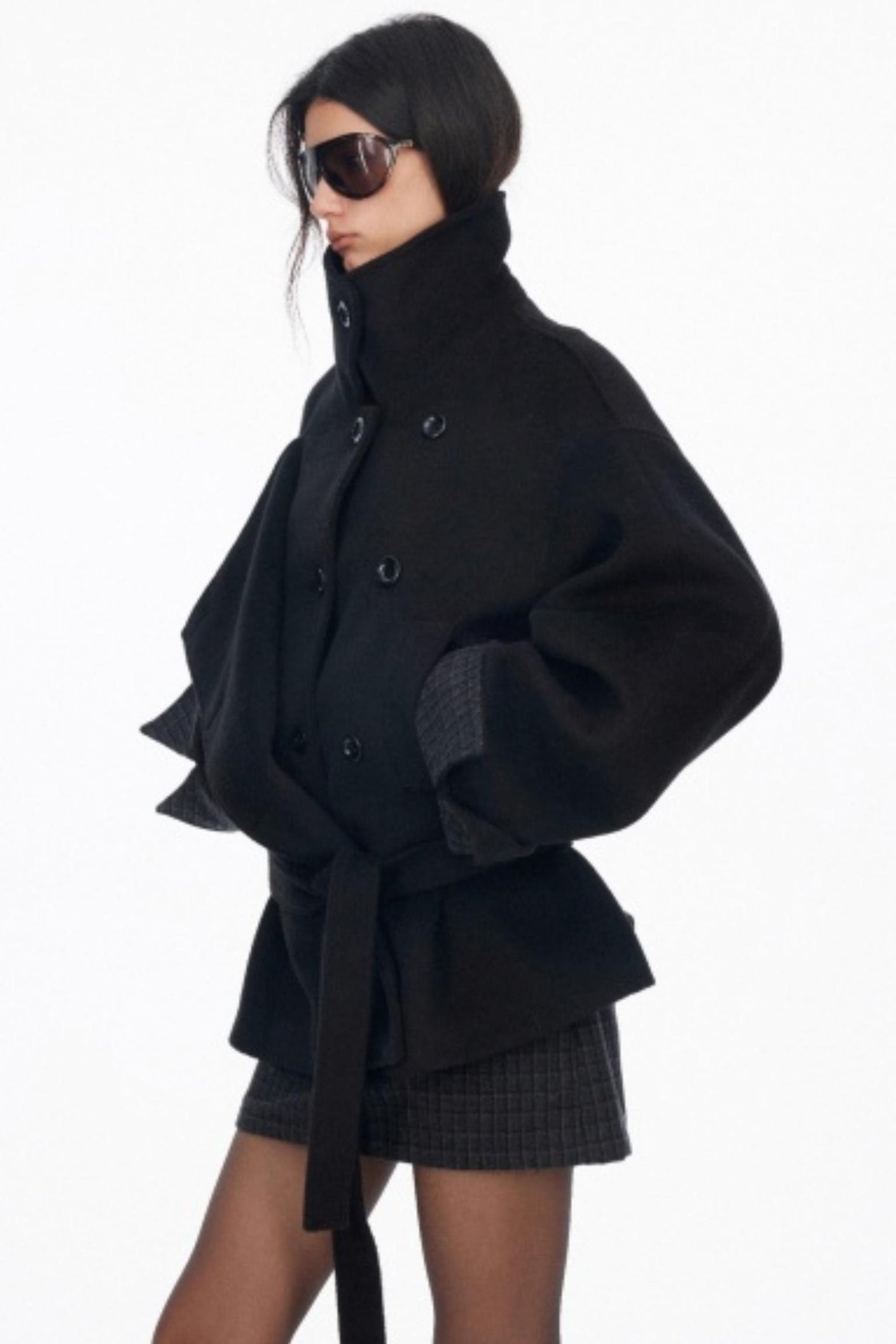 Lapel Asymmetrical Wool Coat Set-Up