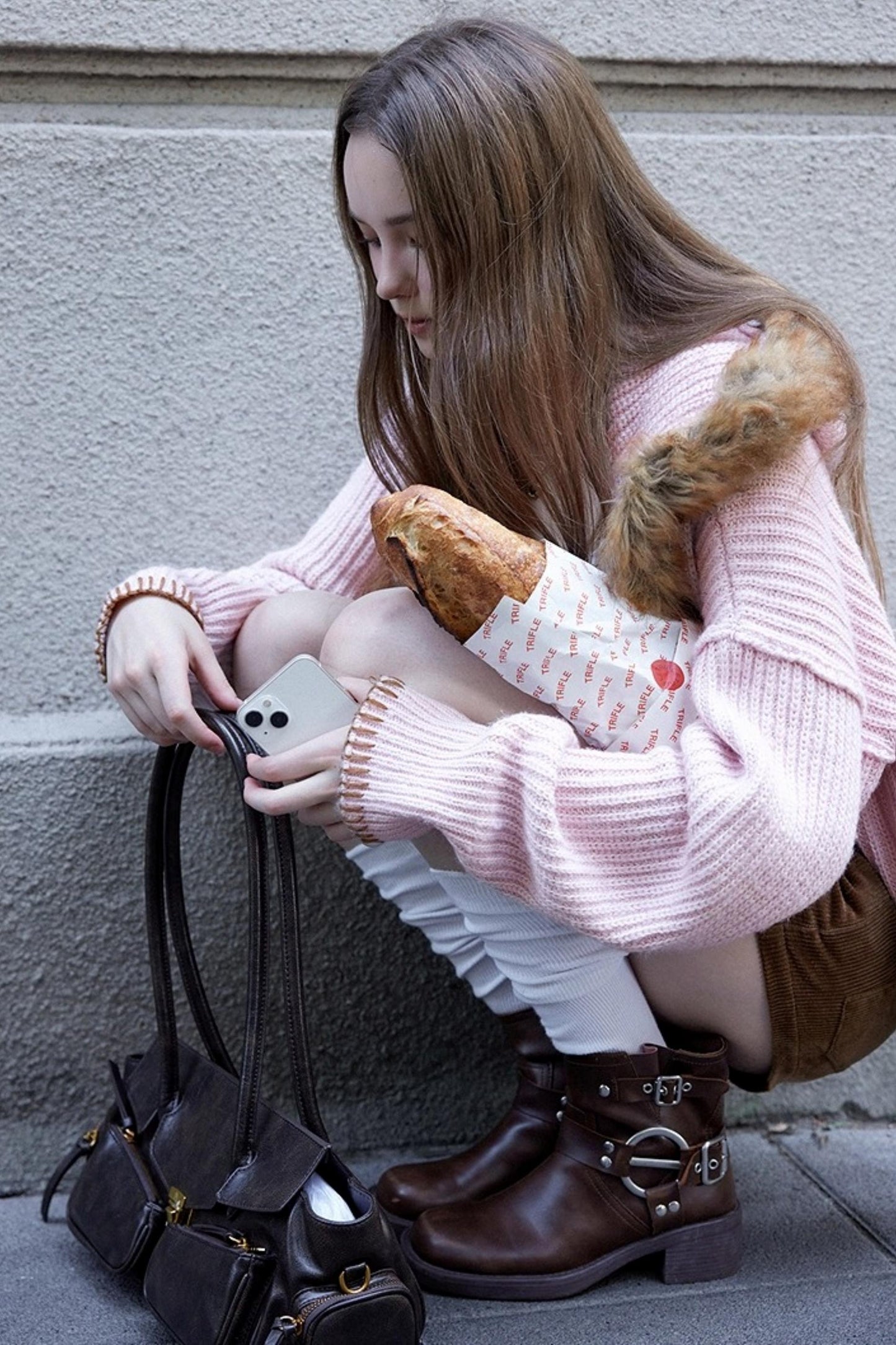 Fur Collar Cable Knit Cardigan