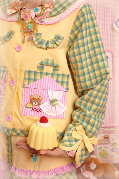 Patchwork Plaid Embroidered Top & Skirt Set-Up