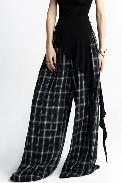 Summer Plaid Wide-Leg Pants