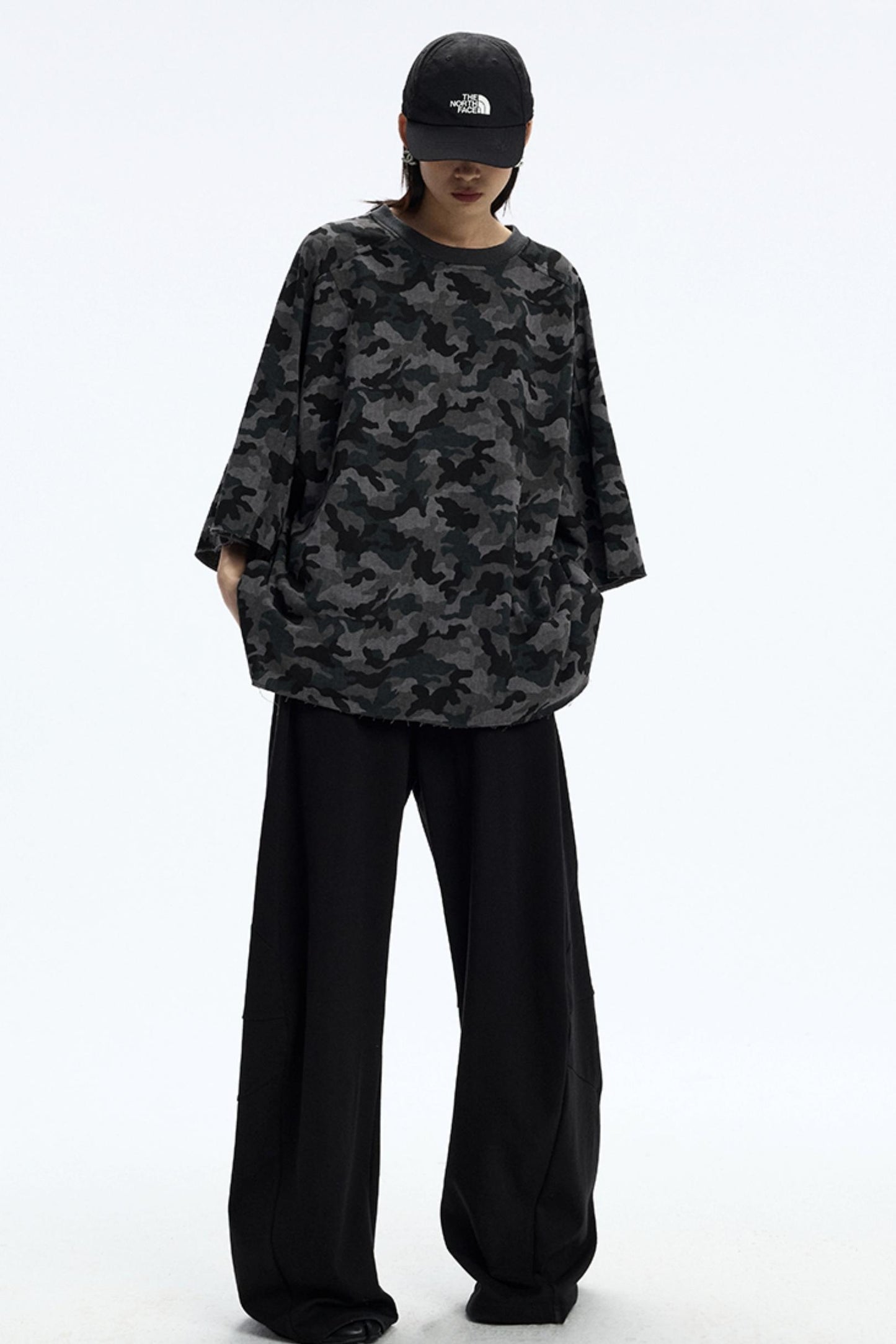 Vintage Camouflage Three-Quarter Sleeve Top