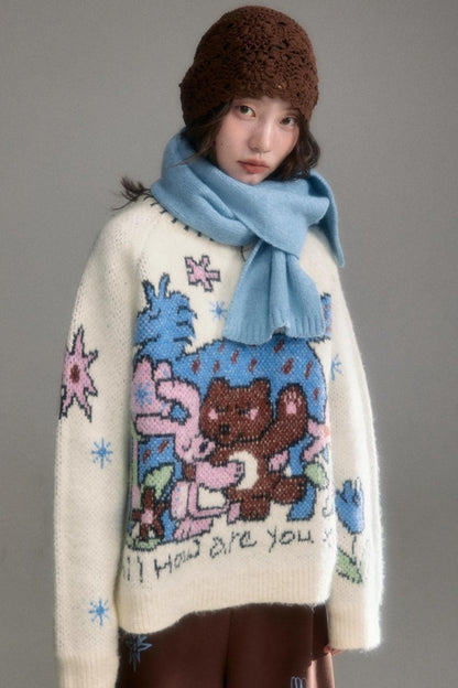 Plush Animal Jacquard Sweater