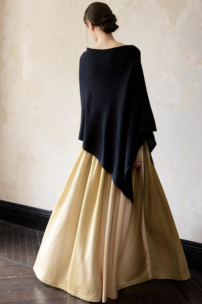 Autumn Black Wool Cloak Cape