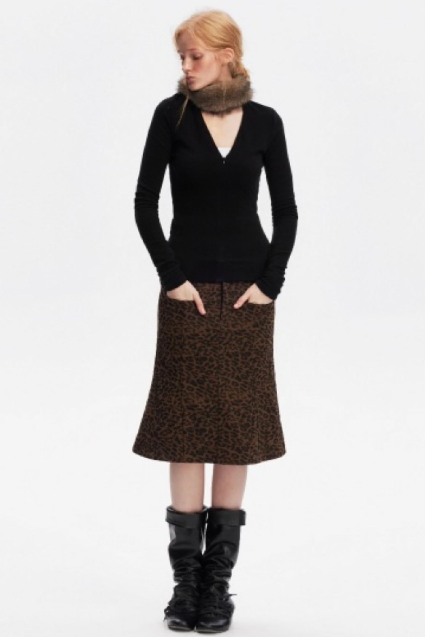 Leopard Print Fishtail Skirt