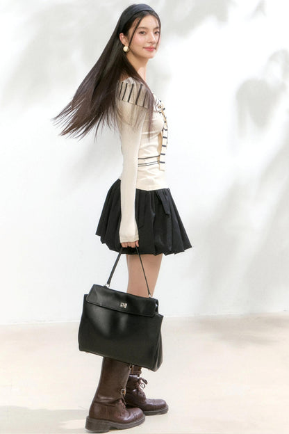 Striped Autumn Knitwear Top Set-Up