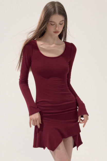 Ruffled Elastic Slim Dress