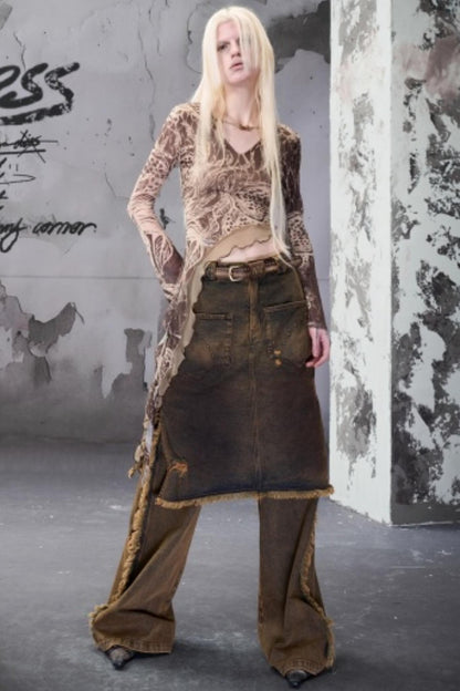 Beaded V-Neck Ruffled Skin Top