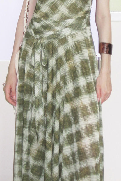 Mesh Check One-Shoulder Dress