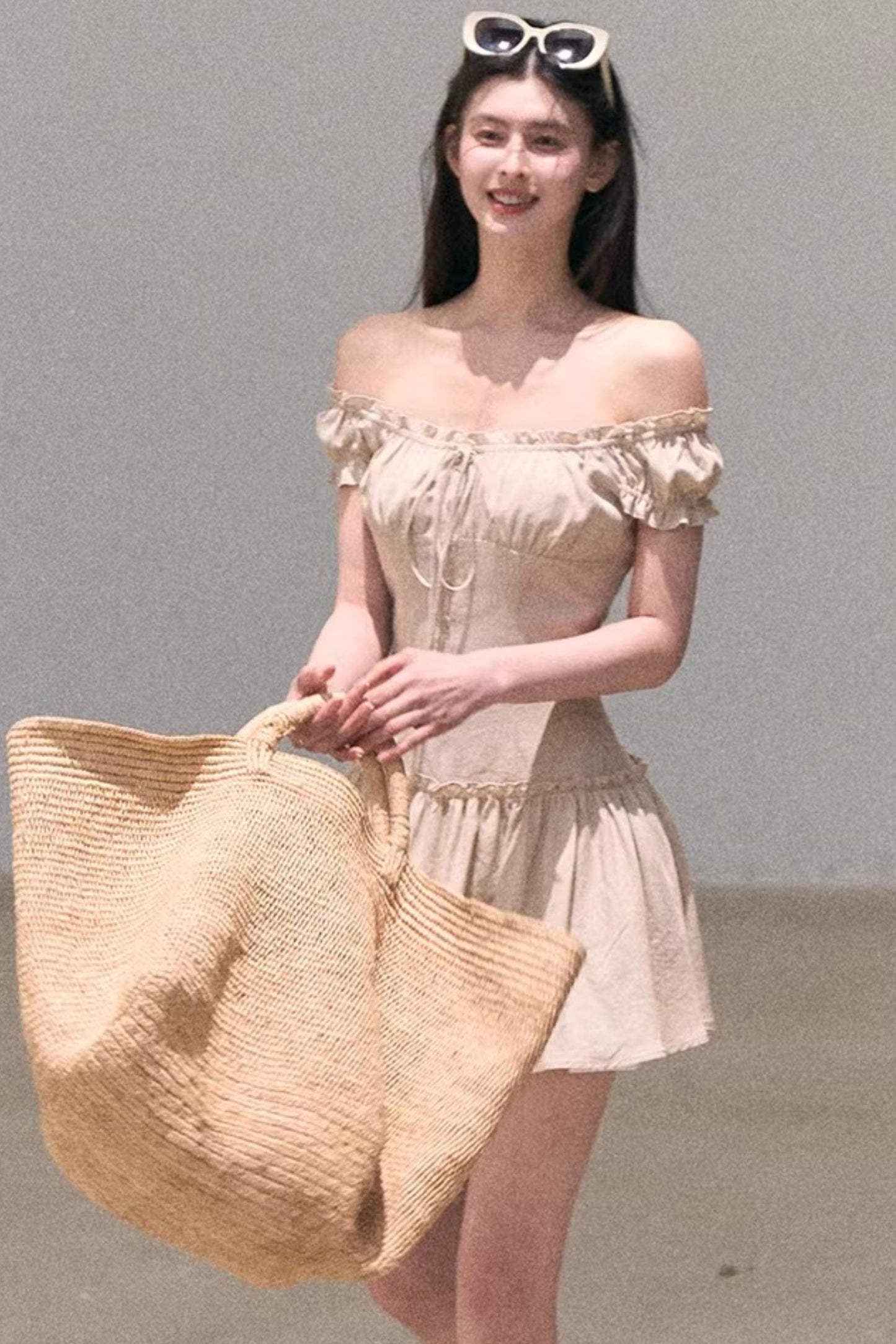 Lyocell Linen Puff Sleeve Dress