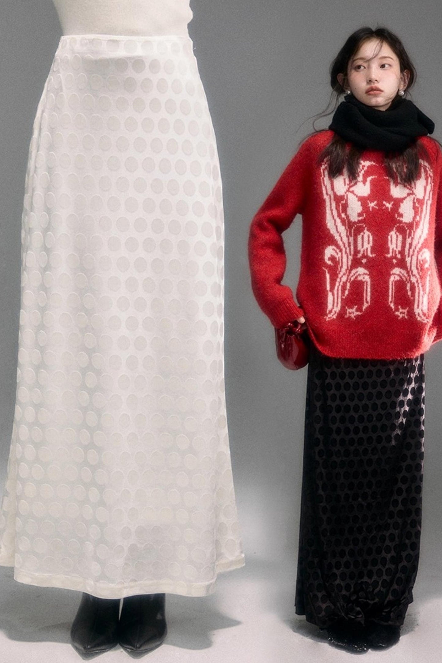 Retro Polka Dot Velvet Skirt