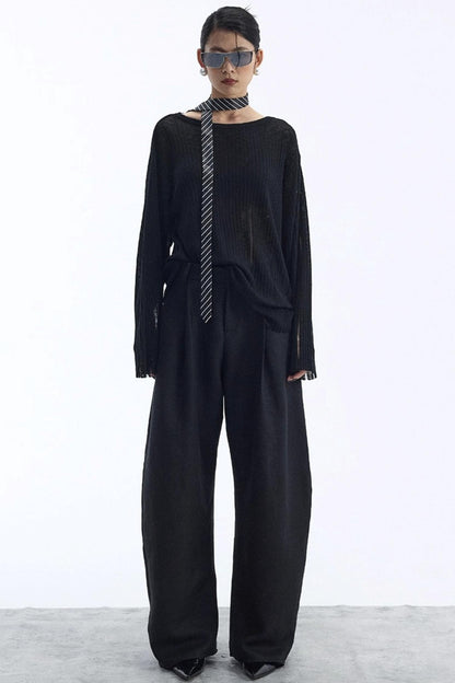 Black Wool Scimitar Trousers