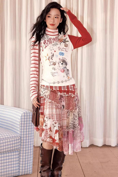Cake Plaid Print Skirt